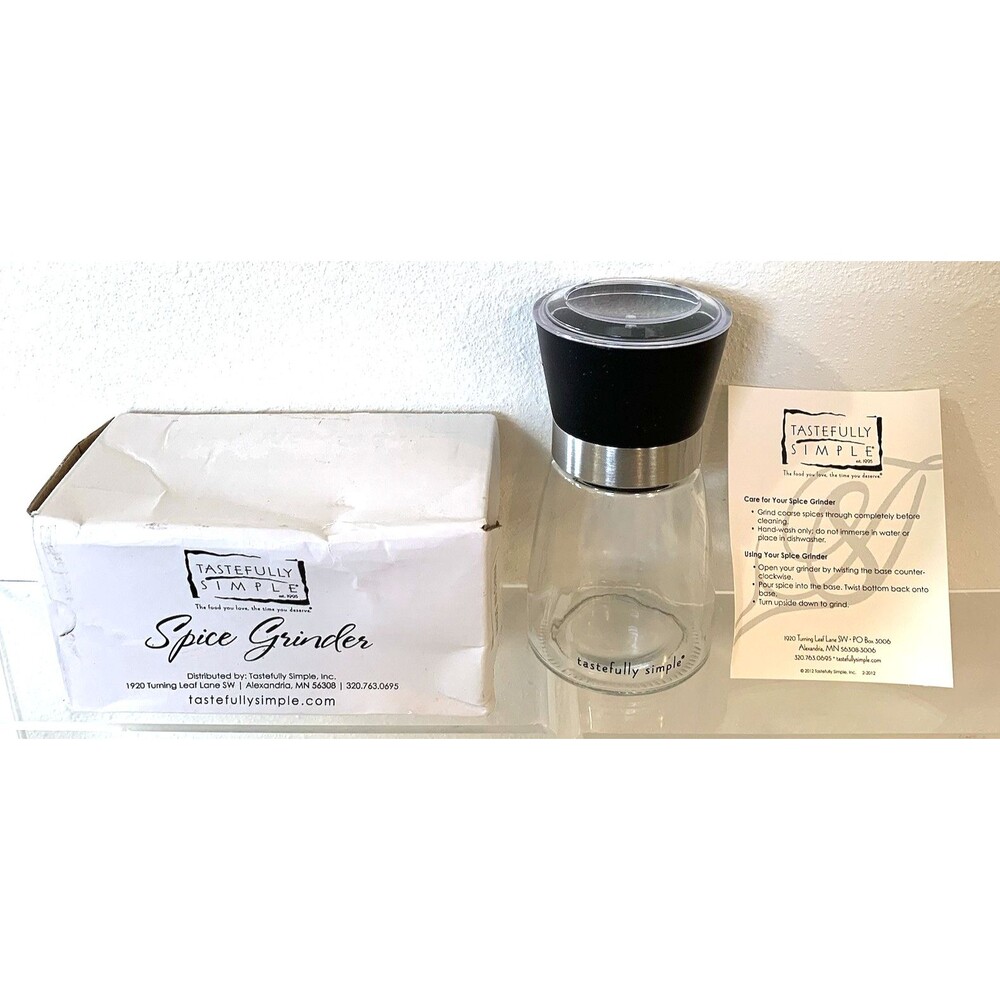 Tastefully Simple Spice Grinder Adjustable Stainless Steel & Glass Kitchen Tool